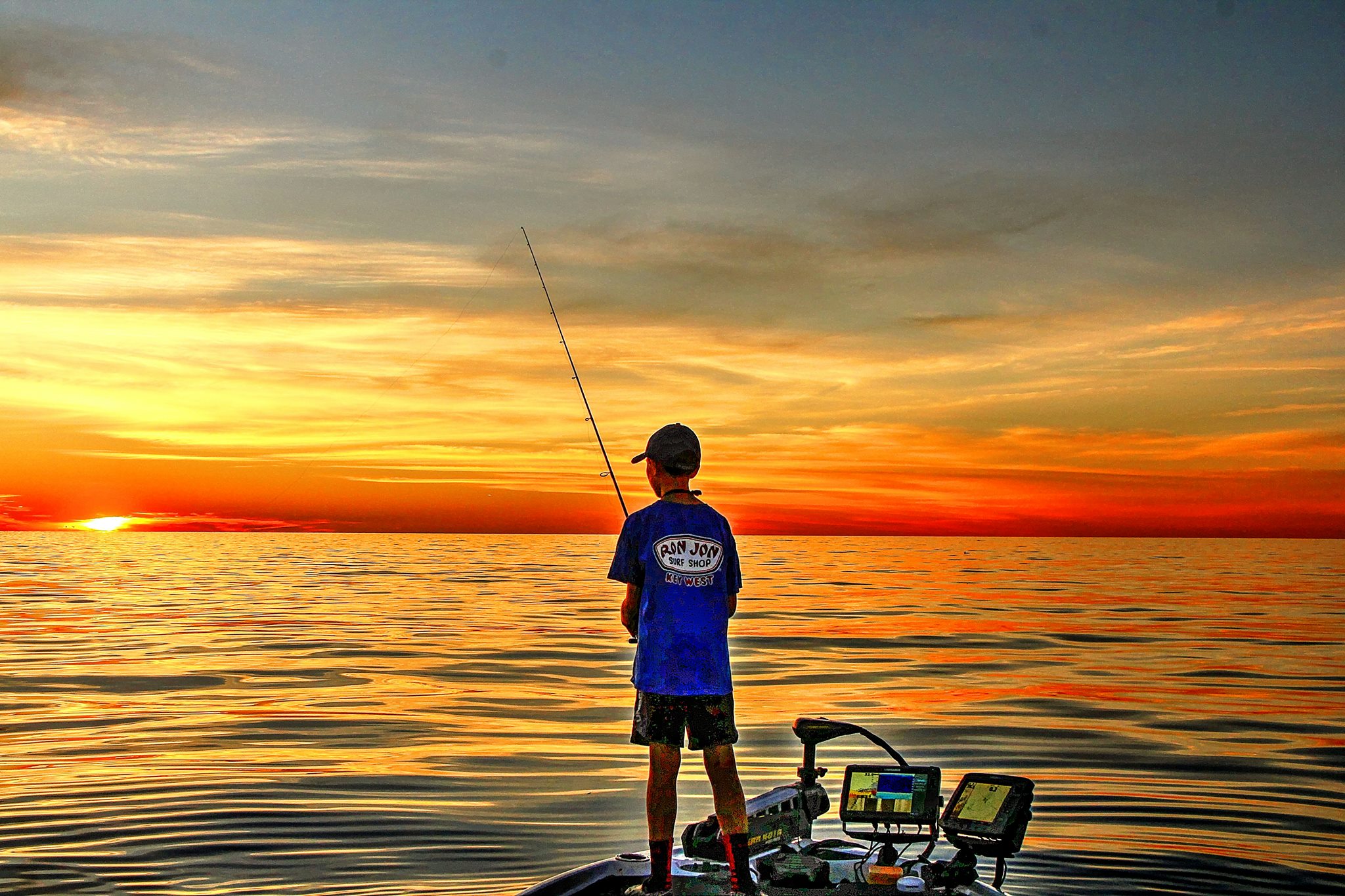 Bass fishing at sunset